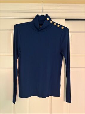 J Crew Navy Ribbed Long Sleeve Top with Gold Buttons